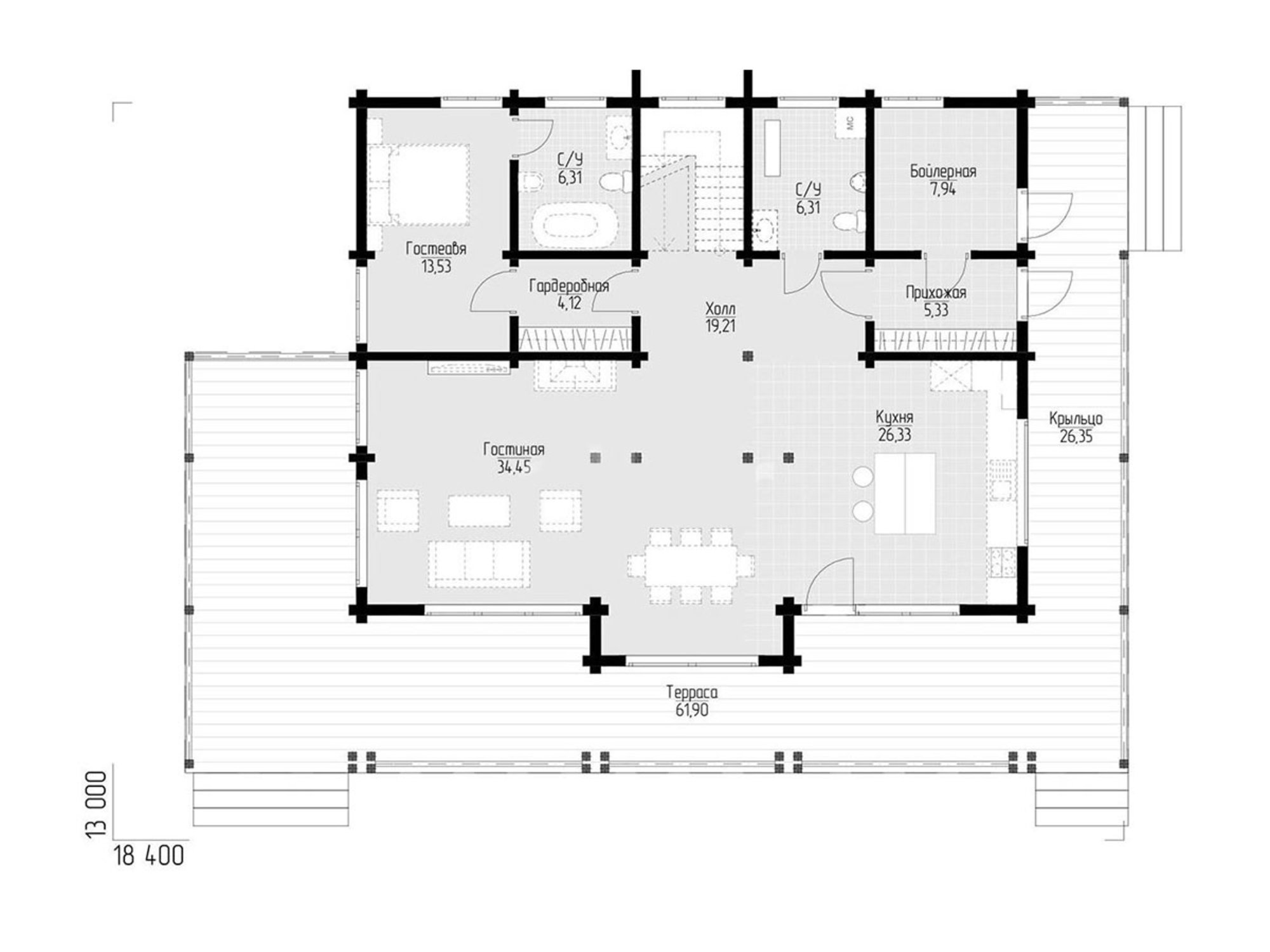 План первого этажа дома из клееного бруса 351 м2