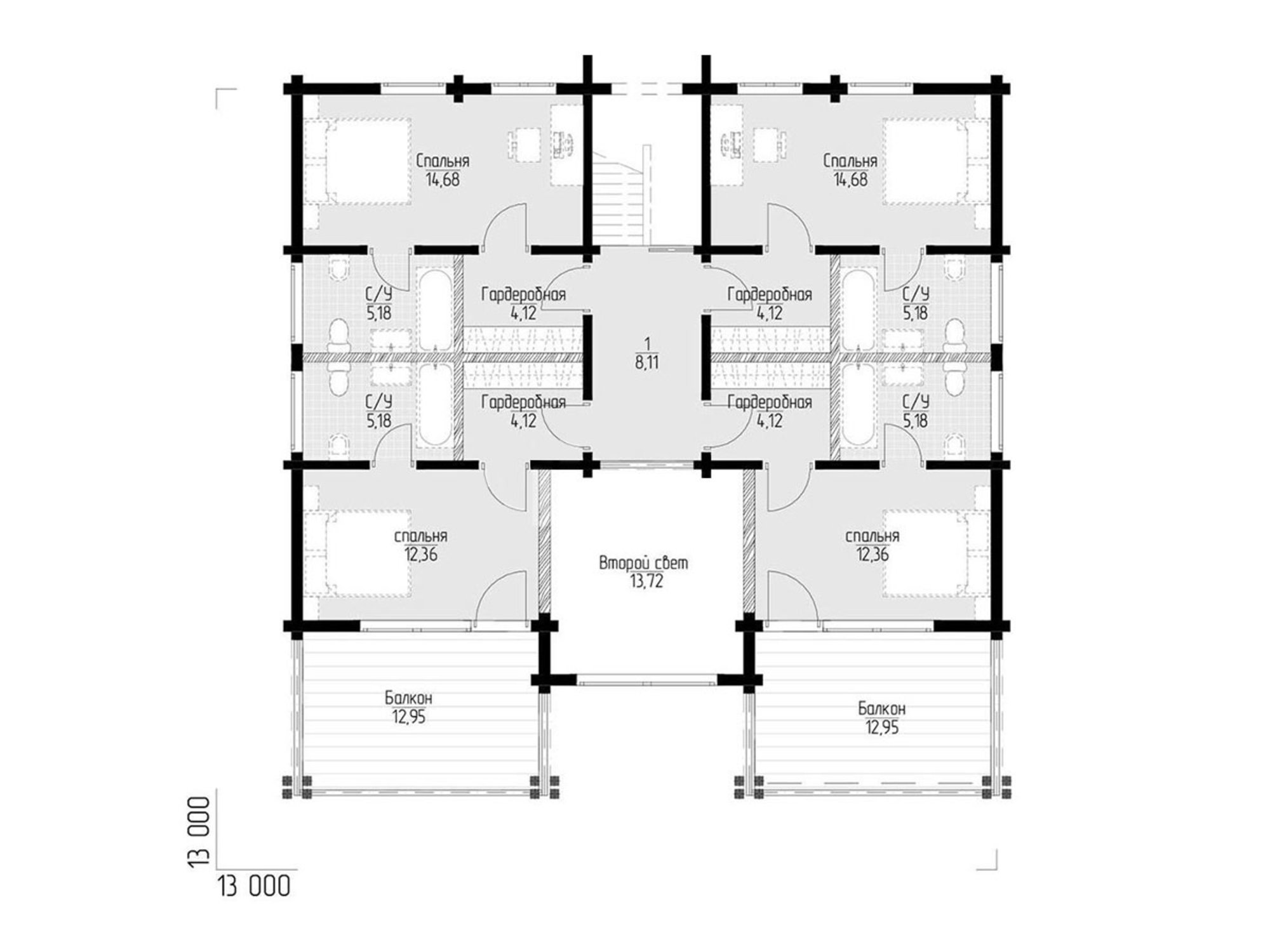 План второго этажа дома из клееного бруса 351 м2