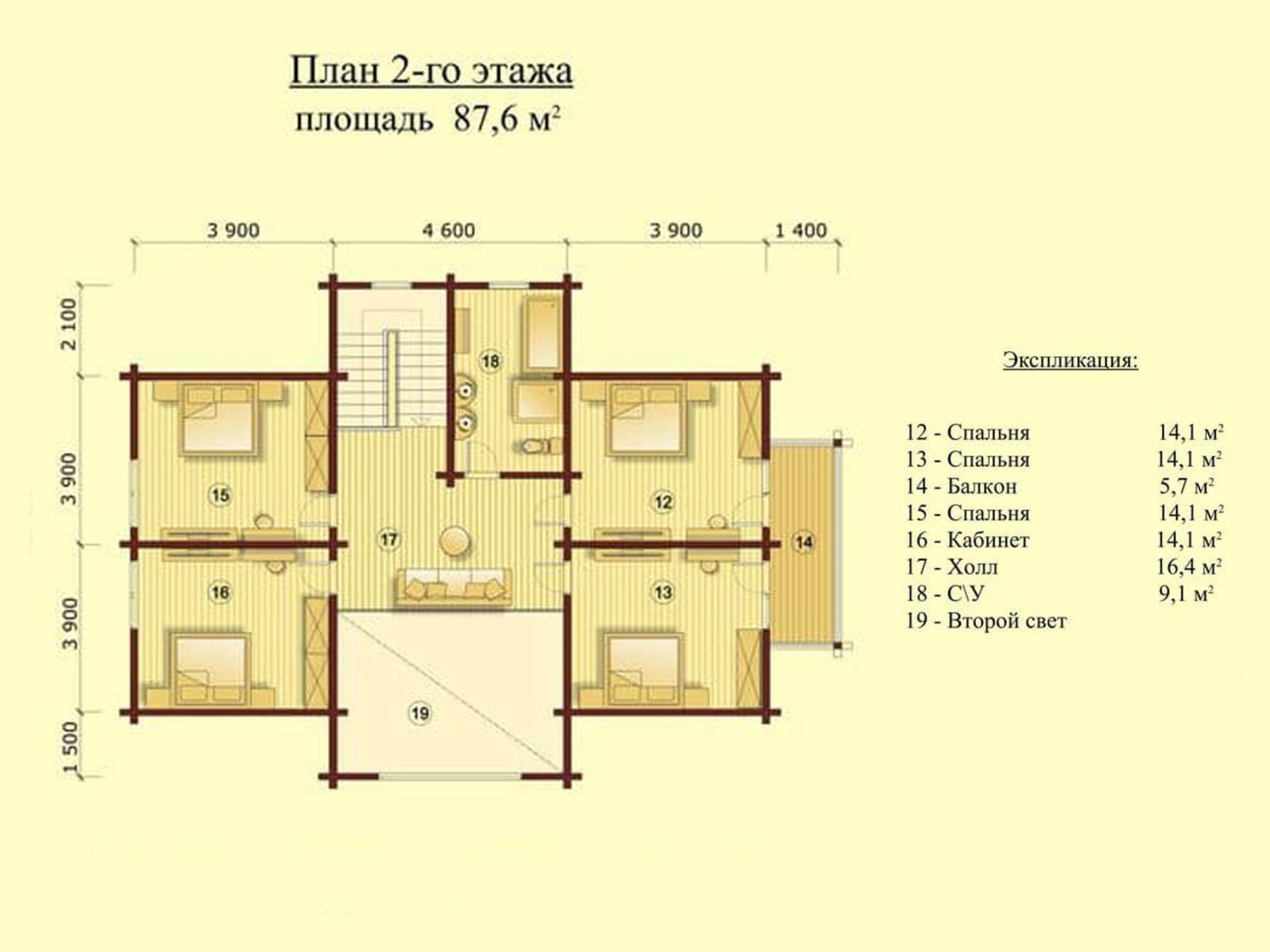 Планировка второго этажа до 87,6 квадратных метров